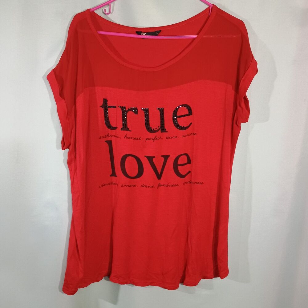 Red True Love Graphic T Shirt Short Sleeve Casual Statement Top
